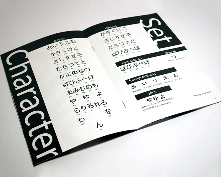 open page of the character set of a Hiragana font noted in black and white.