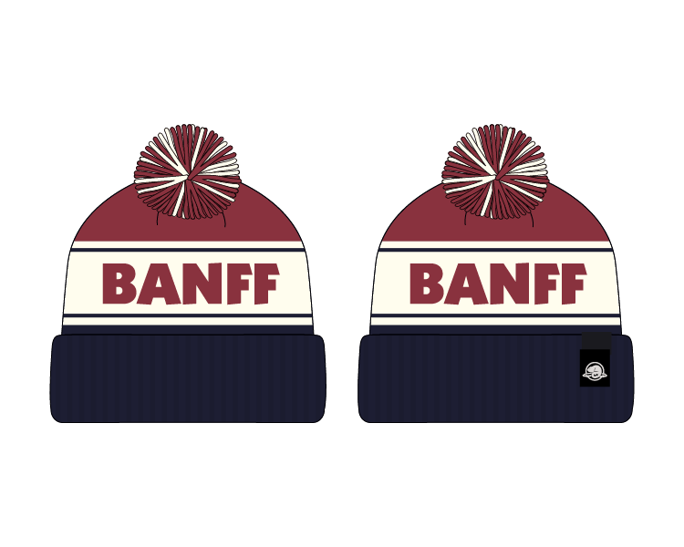 Banff toque version 1 with navy red and cream stripes