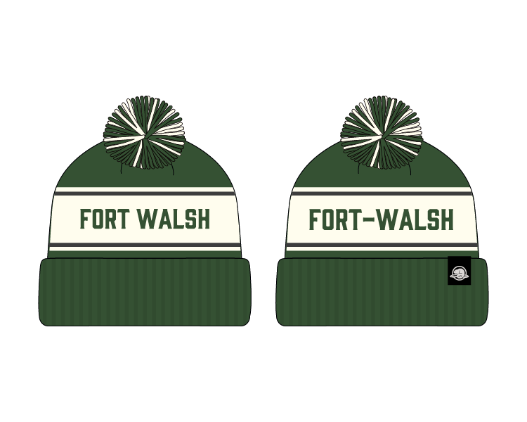 Fort Walsh toque version 3 green toques with cream stripes