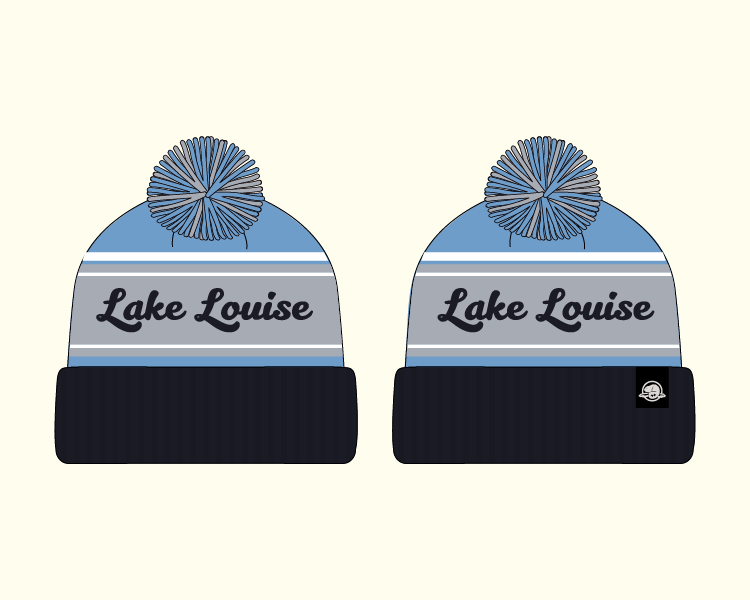 Lake Louise toque version 1 navy, blue, grey and white stripes