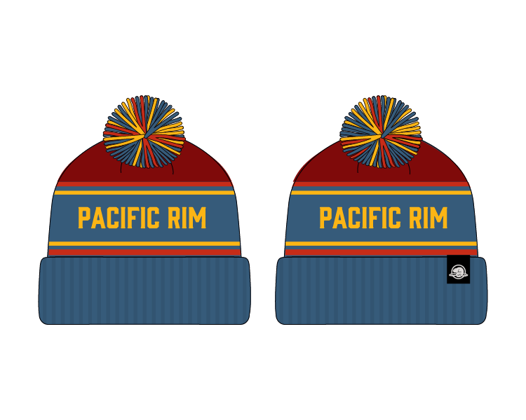 Pacific Rim toque version 1 with red, orange, yellow and blue stripes