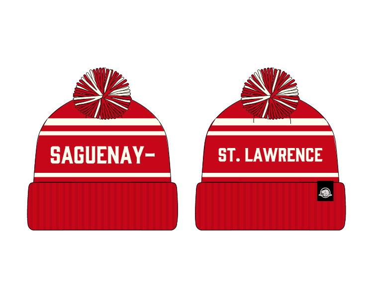 St Lawrence toque version 2 with the english and french text merging so the title can span from front to back